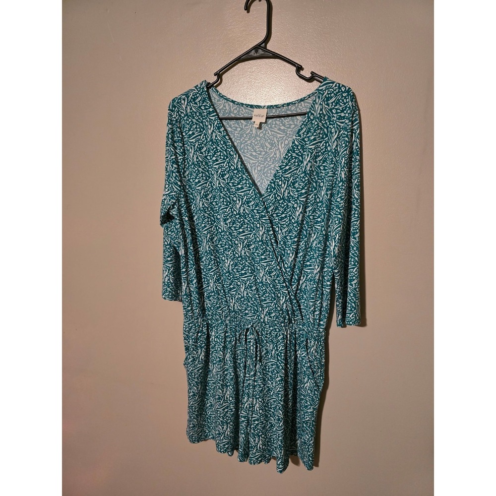 Kaileigh Women's Dress Large Green Leaf Print Sleeveless V Neck Wrap Style